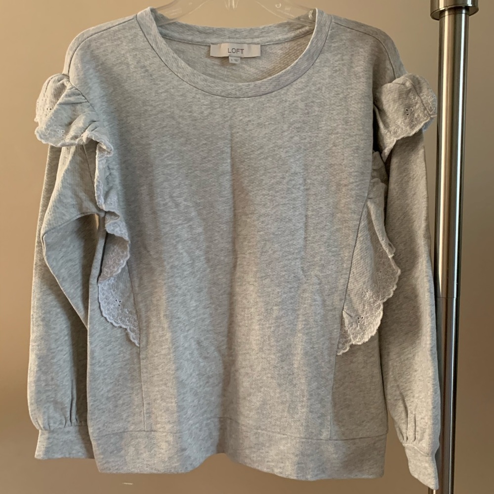 Loft Embroidered Ruffle Sleeve Sweatshirt Top S - Picture 16 of 16